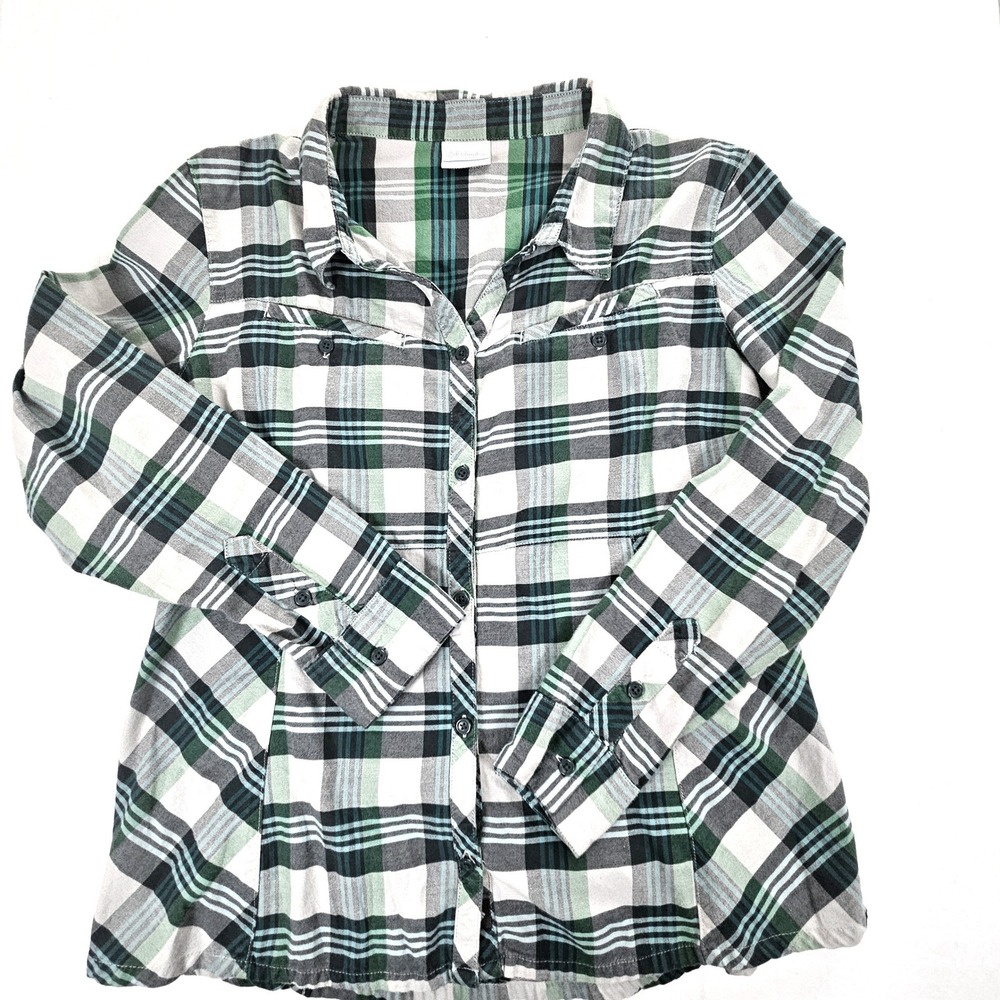 Columbia Womens XL Green Plaid Flannel Button Down Lg Sleeve Hiking Shirt Cotton - Picture 3 of 8
